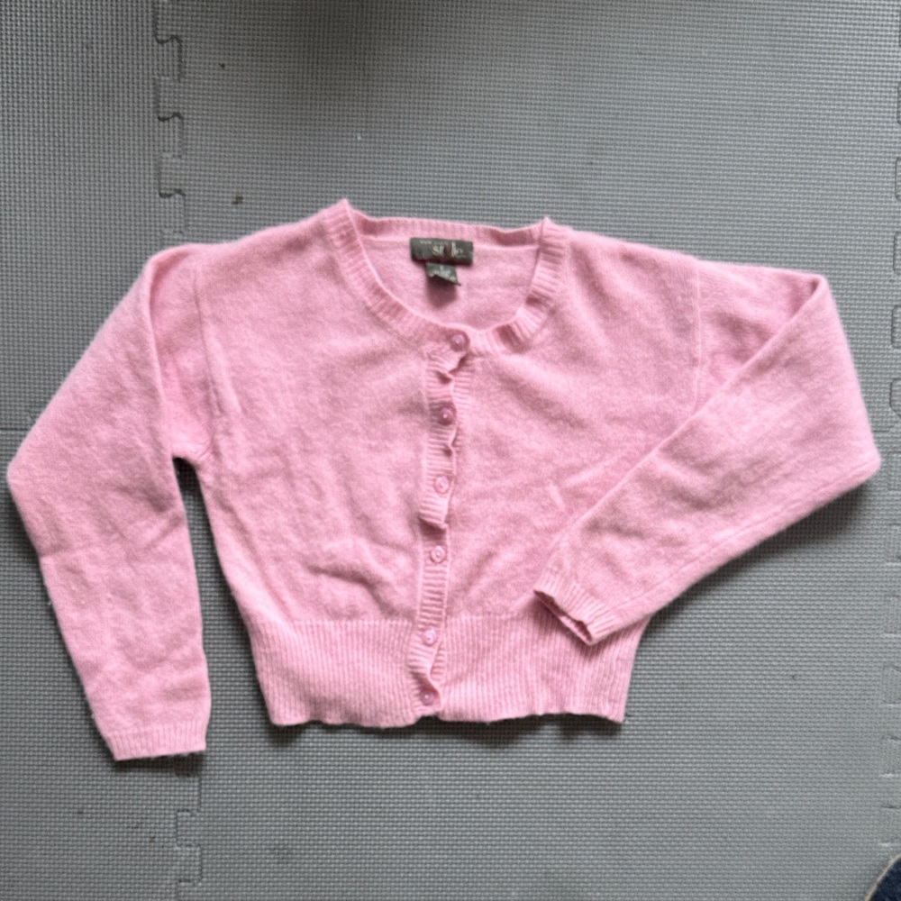 New York Style Pink Cropped Angora Lambswool Cardigan Sweater